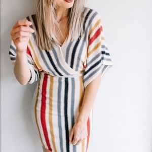 Cupcakes & Cashmere Francis Oatmeal Striped Sweater Dress Dolman Sleeve S